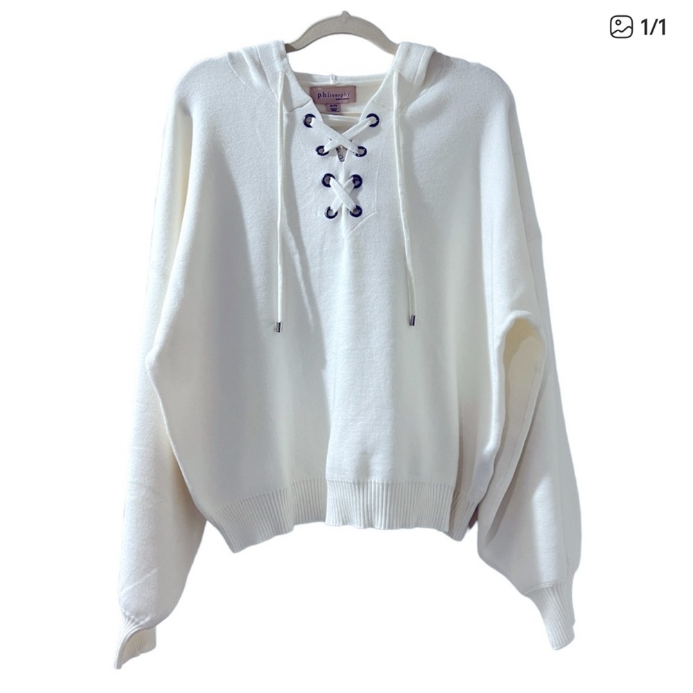 Philosophy Cream Lace-Up Hoodie